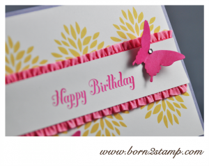 STAMPIN' UP! Geburtstagskarte mit Petal Parade und Bring on the Cake und beiden Schmetterlingsstanzen 2