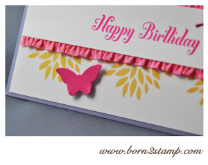 STAMPIN' UP! Geburtstagskarte mit Petal Parade und Bring on the Cake und beiden Schmetterlingsstanzen 3