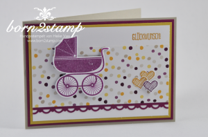 STAMPIN' UP! Babykarte mit Something for Baby und Framelits Fürs Baby und Spruch-reif und DSP Mondschein und InColor 2014-2016