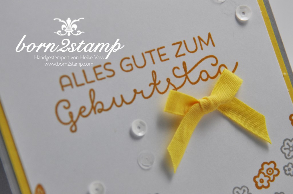 STAMPIN' UP! born2stamp Geburtstagskarte - Landlust - Baumwollband - Zierdeckchen metallisch