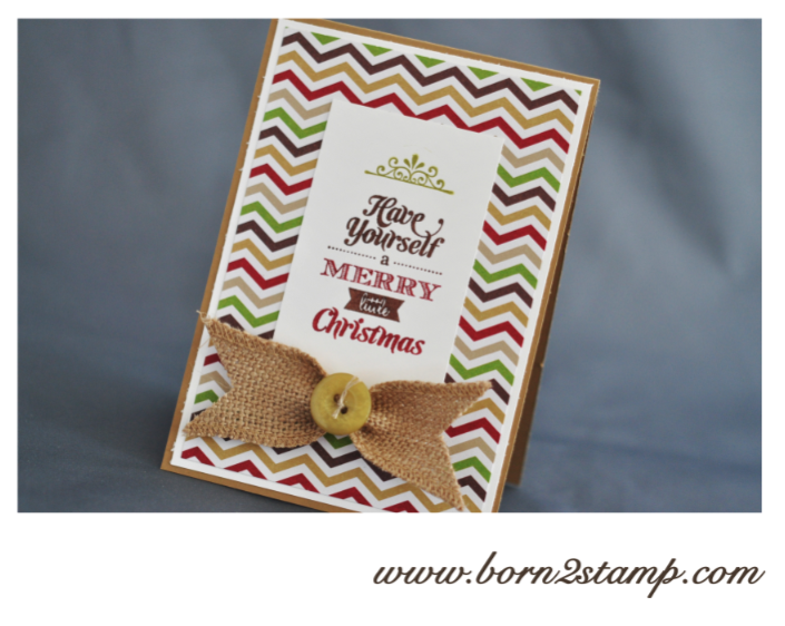 Stampin‘ UP! Weihnchtskarte mit Merry little Christmas und Juteband und DSP Stilmix