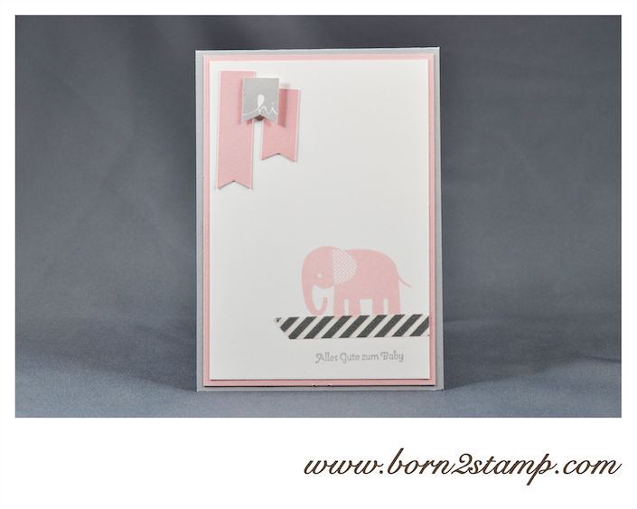 STAMPIN‘ UP! Babykarte mit Zoo Babies und Banner Blast und Stanze Banner und Kleine Wünsche