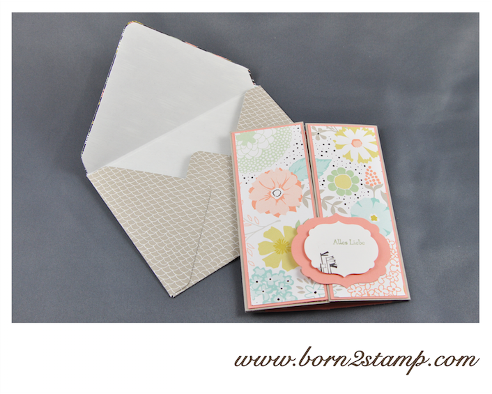 STAMPIN‘ UP! Geburtstagskarte mit SAB 2014 DSP und See ya later und Kleine Wünsche und Make a Cake inkl. Umschlag mit Envelope Punch Board 1