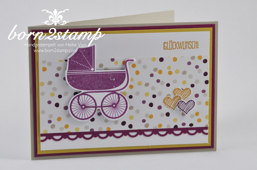 STAMPIN‘ UP! Babykarte mit Something for Baby und Framelits Fürs Baby und Spruch-reif und DSP Mondschein und InColor 2014-2016
