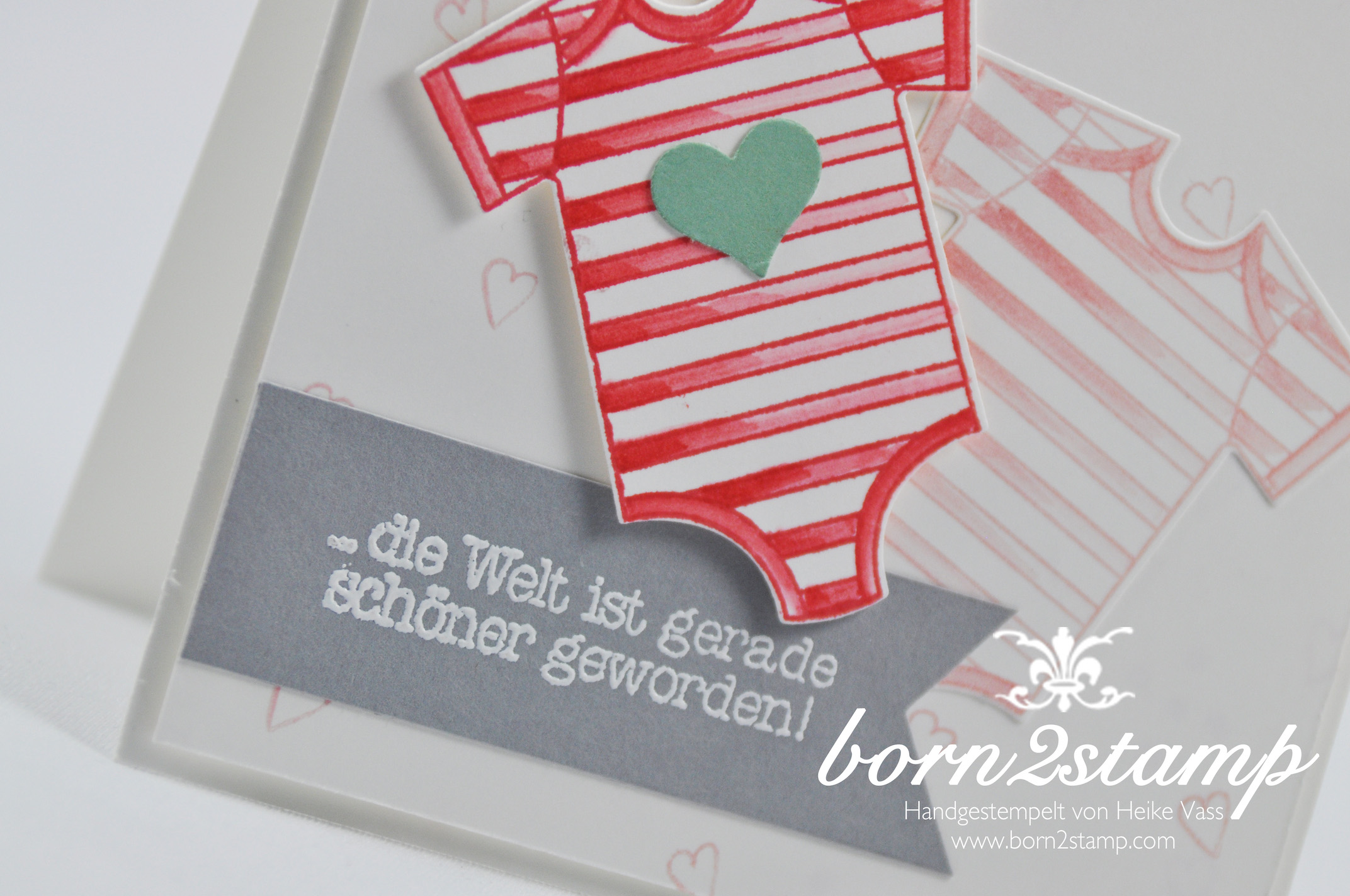 STAMPIN‘ UP! born2stamp Babykarte – Zum Nachwuchs – Made with love – Something for Baby – Babys first Framelits – Puenktchen-Spitenband