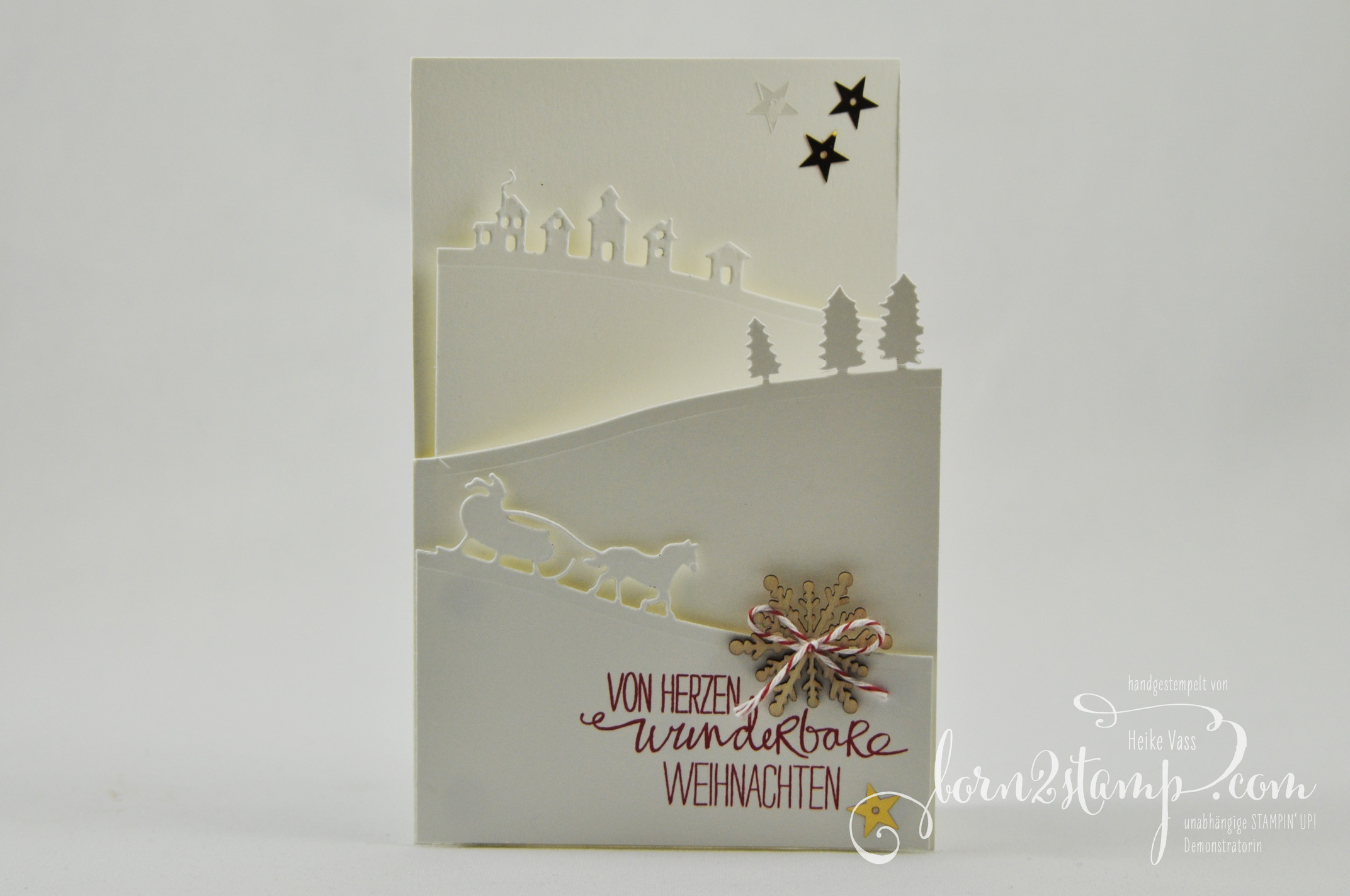 born2stamp STAMPIN‘ UP! Weihnachtskarte – Schlittenfahrt – Schneeflocke – Willkommen Weihnacht
