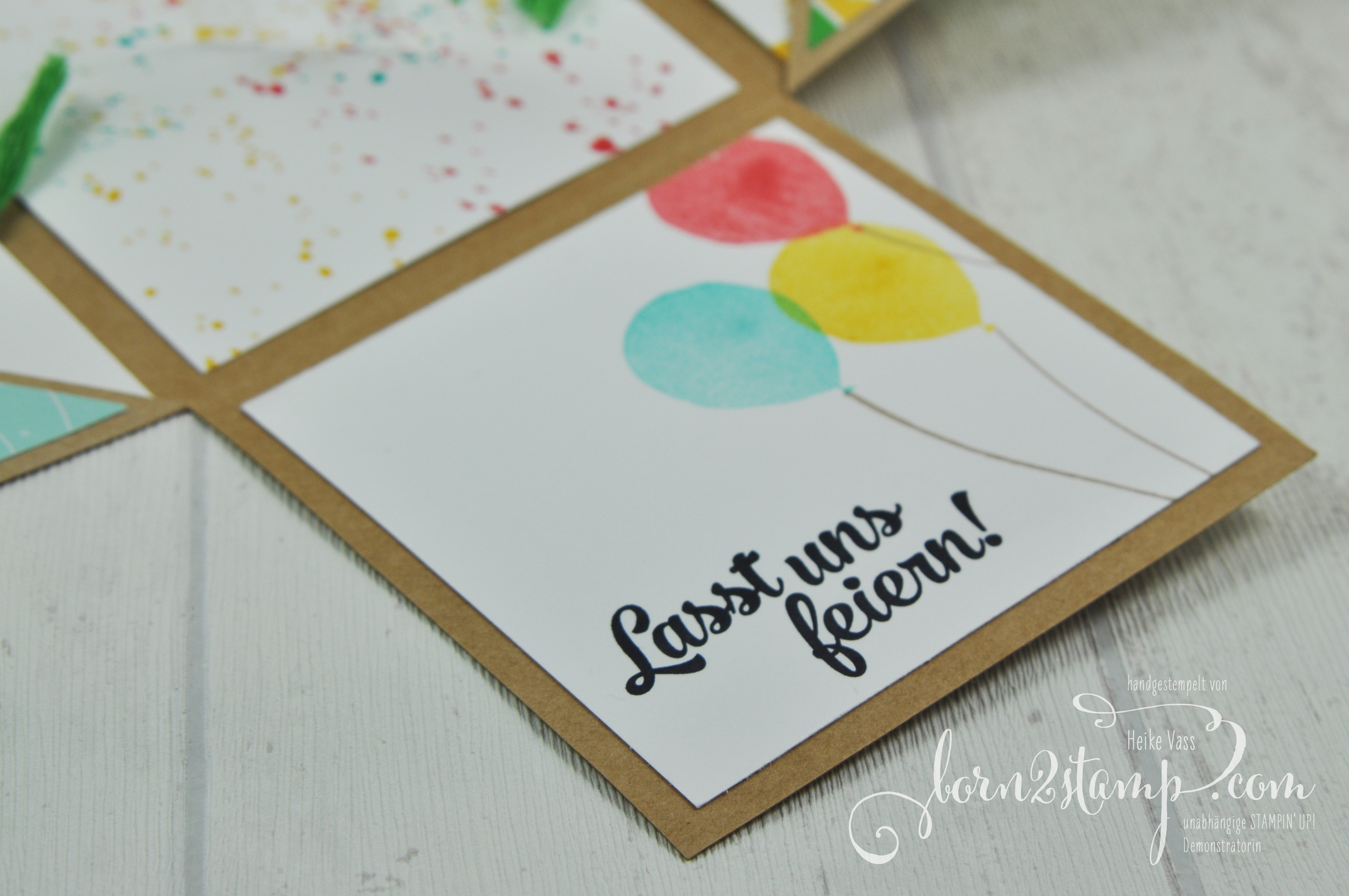 born2stamp STAMPIN‘ UP! Explosionsbox – Geburtstag – DSP Bunte Party – Konfetti-Gruesse – Gorgeous Grunge – Partyballons – So viele Jahre