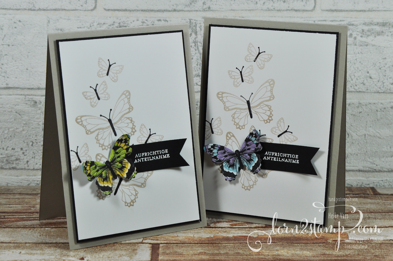 born2stamp STAMPIN‘ UP! Trauerkarte – Schmetterlingsglueck – DSP Schmetterlingsvielfalt – Klitzekleine Wuensche